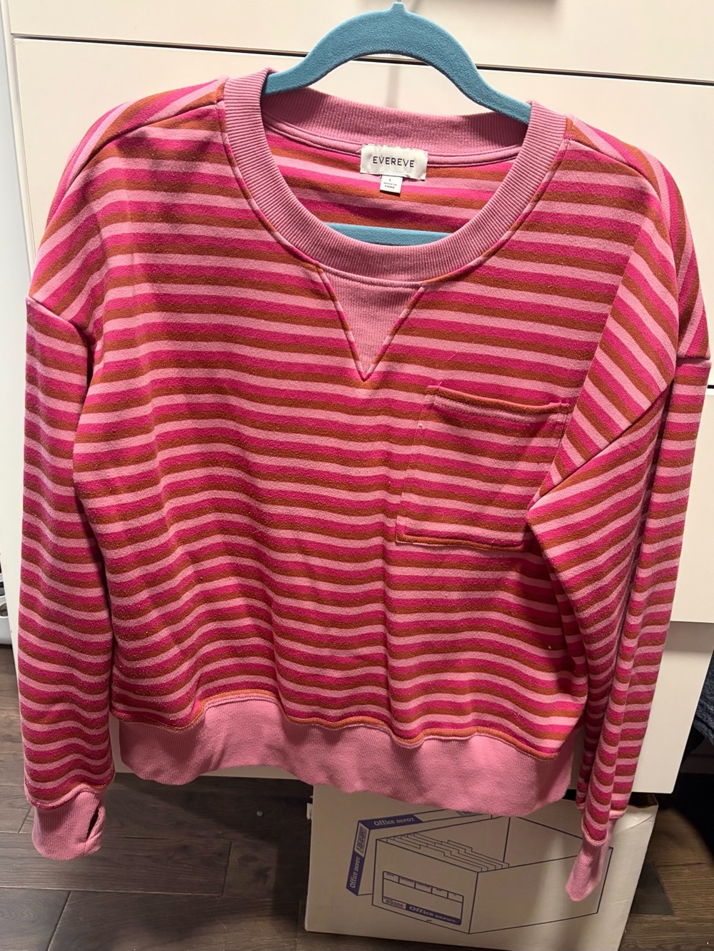 Evereve Pink & Coral Striped Pullover Sweatshirt